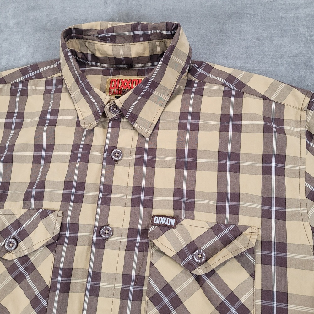 Dixxon Flannel Co The Hustler Bamboo Short Sleeve Plaid Shirt Mens Large Brown - Picture 2 of 6